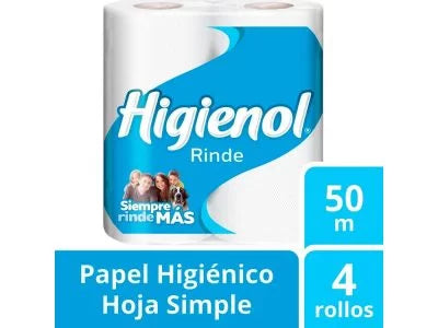 Higienol Papel Higienico Rinde Mas 4 rollos de 50m